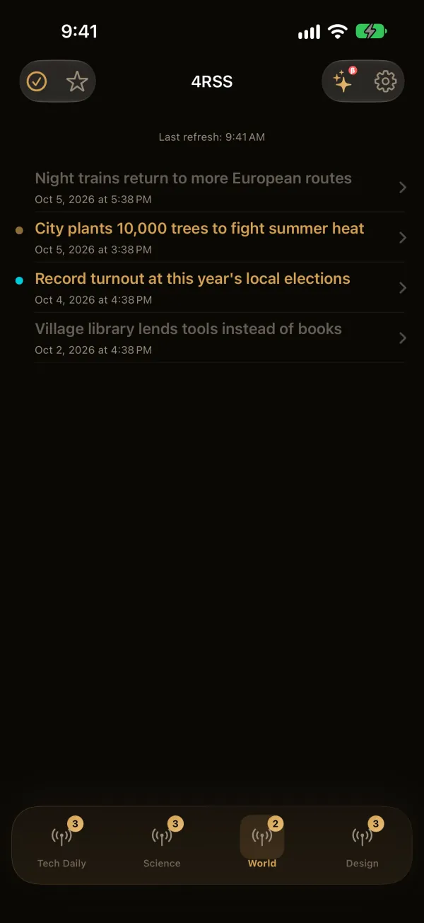 4RSS — Four feeds in the bottom bar