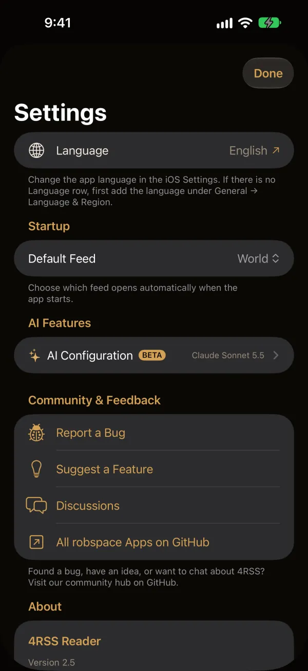 4RSS — Settings