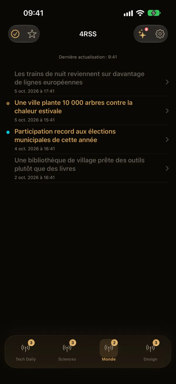 4RSS — Quatre flux dans la barre du bas